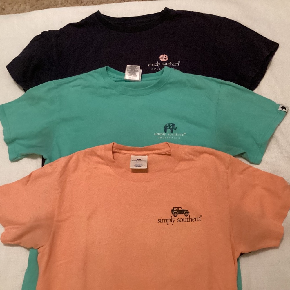 Bundle 3 Simply Southern Tees shirt orange navy and green